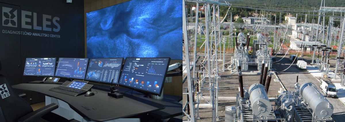 The Diagnostics and Analytics Centre control room (left). The phase-shifting transformer in Divača. (right).