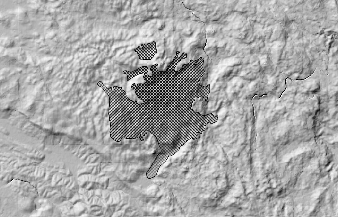 Relief-shaded map of Snežnik with the area of maximal glaciacion marked.